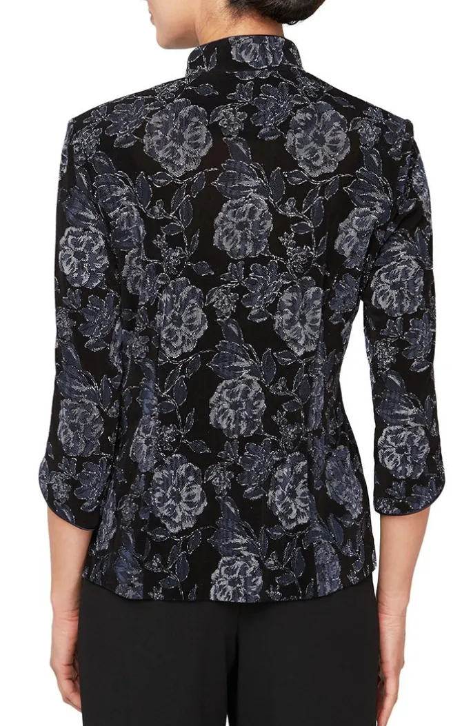 Petite 3/4 Sleeve Printed Glitter Mandarin Neck Twinset With Scoop Neck Tank