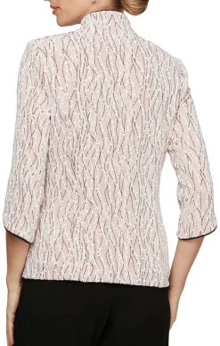 Petite 3/4 Sleeve Printed Mandarin Neck Twinset With Scoop Neck Tank And Satin Piping Detail