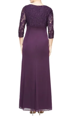 Petite A-Line Empire Waist Lace & Mesh Dress