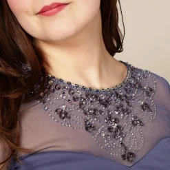 Petite A-Line Mesh Gown With Beaded Illusion Sweetheart Neckline