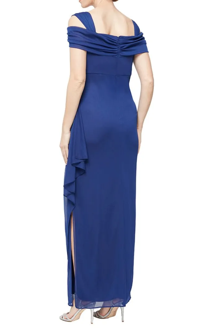 Petite Cold Shoulder Mesh Dress With Cowl Neckline