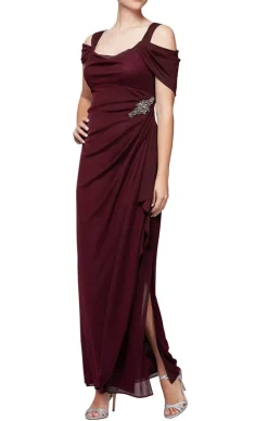 Petite Cold Shoulder Mesh Dress With Cowl Neckline