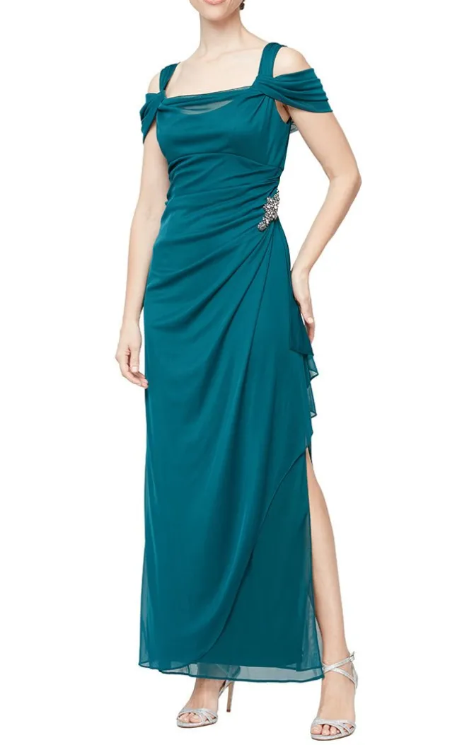 Petite Cold Shoulder Mesh Dress With Cowl Neckline