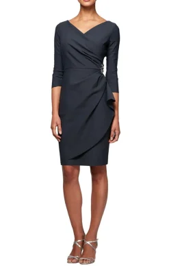 Petite Compression Collection Surplice Sheath Dress With Beaded Hip Detail