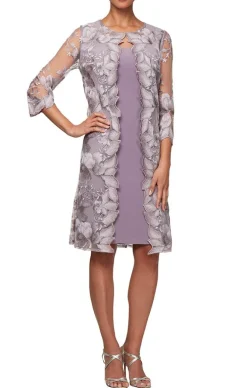 Petite Embroidered Elongated Lace Mock Jacket With Jersey Sheath Dress
