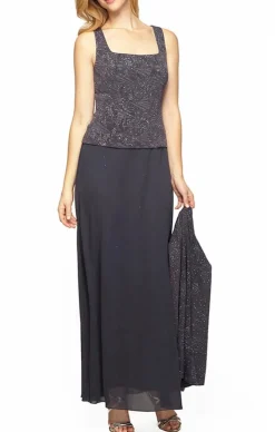 Petite Glitter Jacquard Knit Jacket Dress With Mandarin Neckline