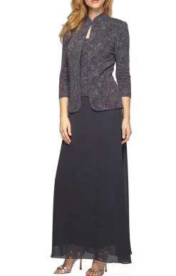 Petite Glitter Jacquard Knit Jacket Dress With Mandarin Neckline