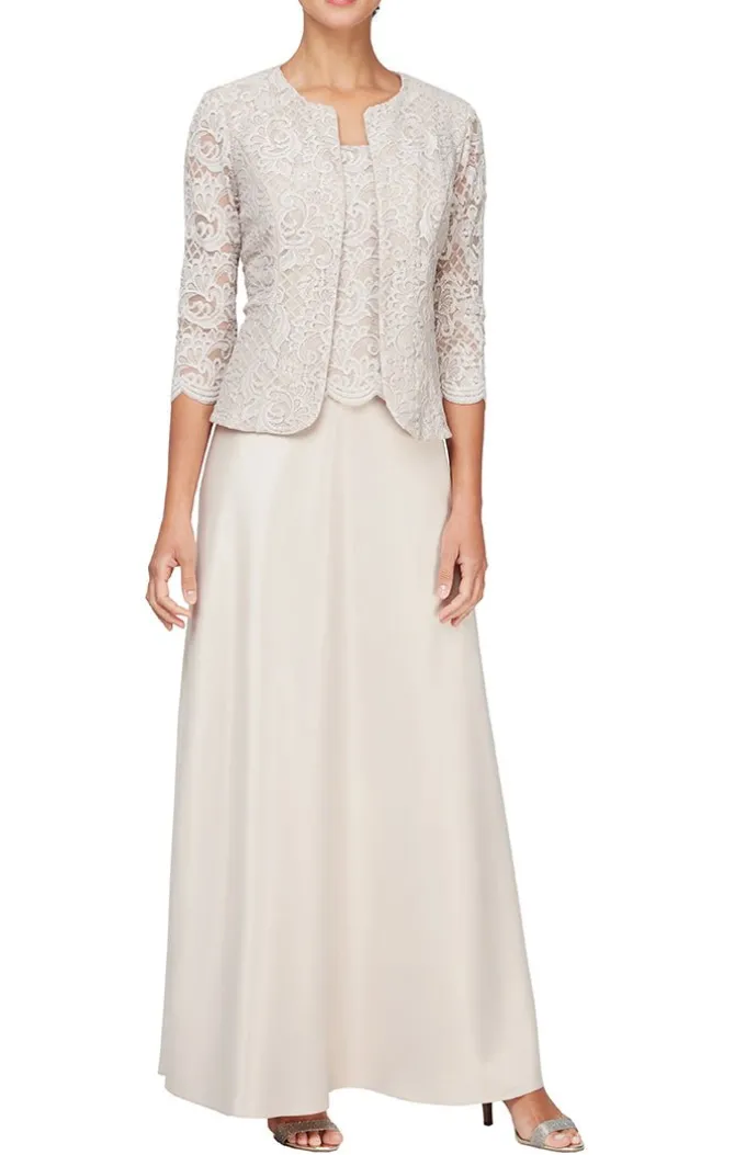 Petite Glitter Lace & Satin Skirt Jacket Dress With Open Jacket