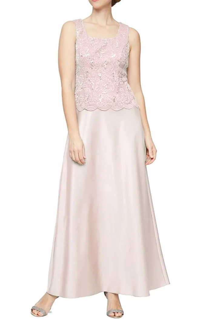 Petite Glitter Lace & Satin Skirt Jacket Dress With Open Jacket