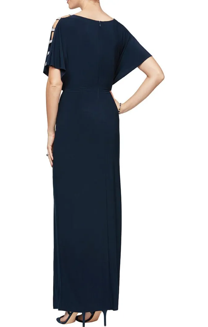 Petite Knot Front Dress With Front Slit & Embellishment At Shoulder