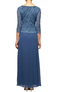 Petite Lace & Chiffon Gown With Scallop Edge Detail