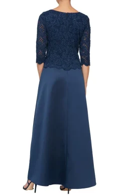 Petite Long A-Line Mock Dress With Scallop Detail And Illusion Sleeves