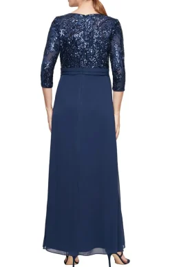 Petite Long A-Line V-Neck Dress With Empire Waistline And Cascade Detail Skirt