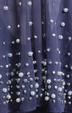 Petite Long Empire Waist Dress With Surplice Neckline & Embellished Flutter Sleeves