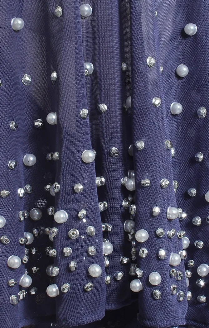 Petite Long Empire Waist Dress With Surplice Neckline & Embellished Flutter Sleeves