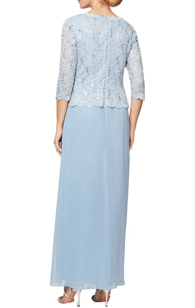 Petite Long Gown With Sequin Lace Bodice & Chiffon Skirt