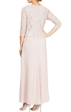 Petite Long Gown With Sequin Lace Bodice & Chiffon Skirt