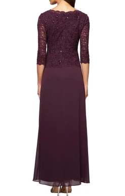 Petite Long Gown With Sequin Lace Bodice & Chiffon Skirt