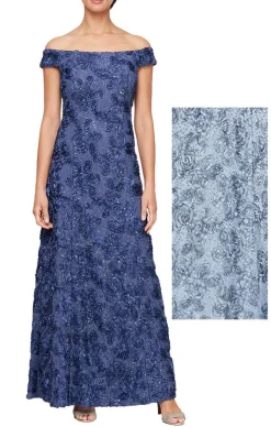 Petite Long Rosette Off The Shoulder Dress