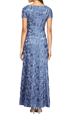 Petite Long Tte A-Line Gown With Sequin Detail & Short Illusion Sleeves