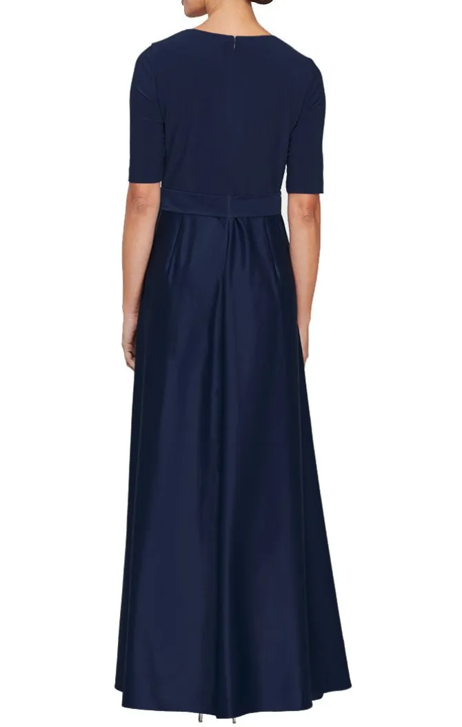 Petite Surplice Neckline Ballgown With Full Satin Skirt & Jersey Bodice