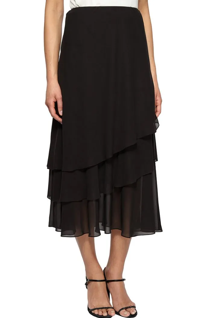 Petite Tea-Length Asymmetric Triple Tier Chiffon Skirt