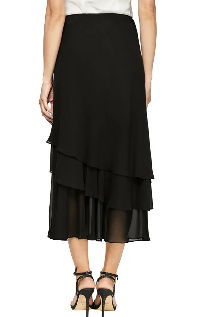 Petite Tea-Length Asymmetric Triple Tier Chiffon Skirt