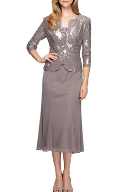 Petite Tea-Length Firework Sequin Jacket Dress