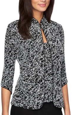 Petite Textured Mandarin Neck Glitter Knit 3/4 Sleeve Twinset