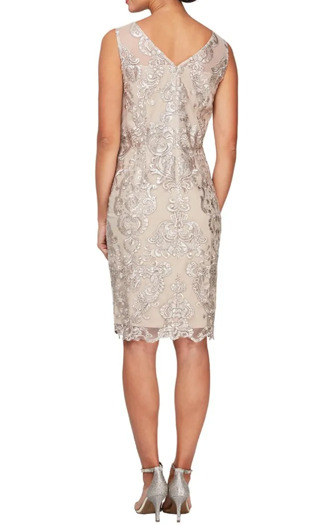 Petite V-Neck Sheath Dress With Elongated Chiffon Jacket