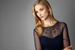 Plus A-Line Mesh Gown With Beaded Illusion Sweetheart Neckline