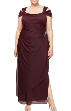 Plus Cold Shoulder Mesh Dress With Cowl Neckline