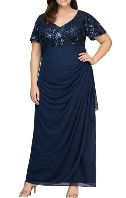 Plus Empire Waist Dress With Embroidered Sequin Bodice & Flutter Sleeves