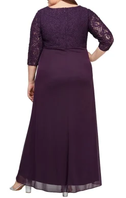 Plus Empire Waist Lace & Mesh Dress With Surplice Neckline & Beaded Ruched Detail Cascade Skirt