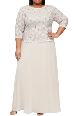 Plus Long Gown With Sequin Lace Bodice & Chiffon Skirt