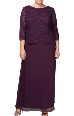 Plus Long Gown With Sequin Lace Bodice & Chiffon Skirt