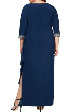 Plus Matte Jersey Dress With Keyhole Cutout Neckline And Embellished Sleeves/Neckline