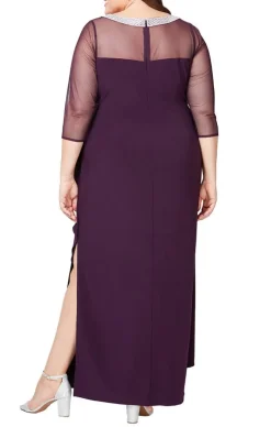 Plus Matte Jersey Side Ruched Dress With Embellished Neckline & Illusion Sleeves