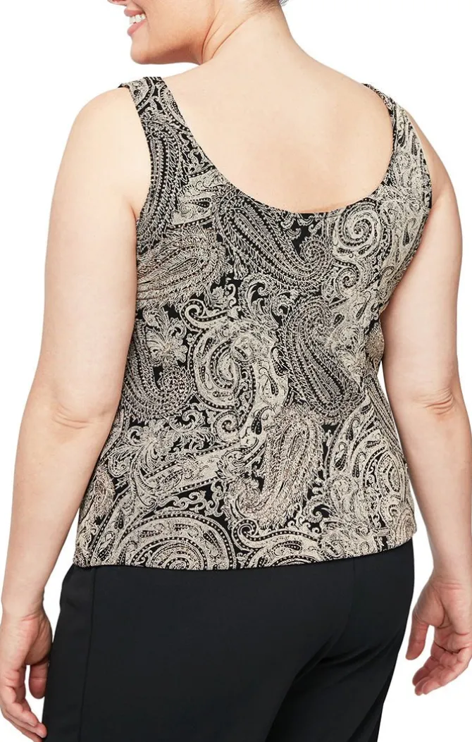 Plus Printed 3/4 Sleeve Slinky Twinset With Glitter Detail And Hook And Eye Closure At Neck