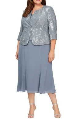 Plus Tea-Length Firework Sequin Jacket Dress