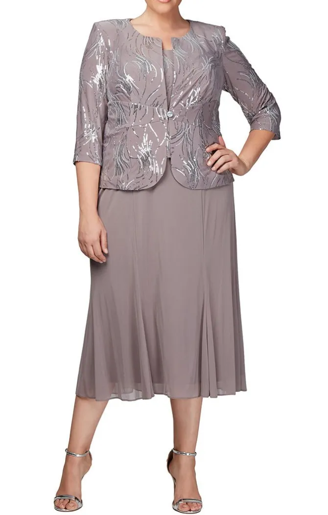 Plus Tea-Length Firework Sequin Jacket Dress