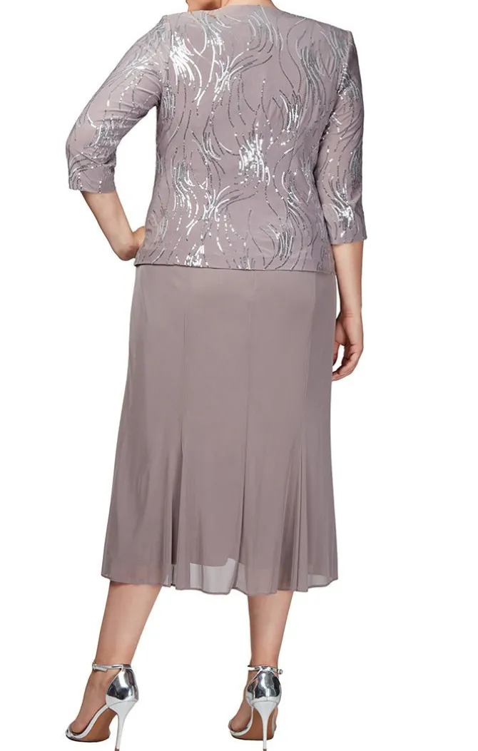 Plus Tea-Length Firework Sequin Jacket Dress