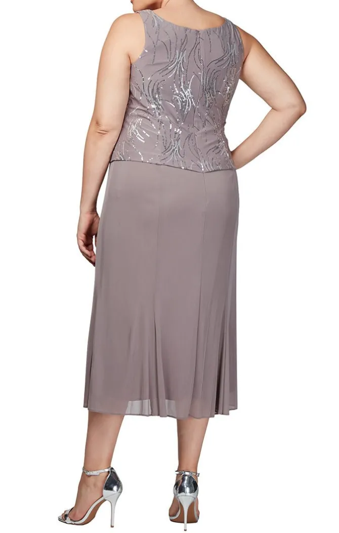 Plus Tea-Length Firework Sequin Jacket Dress