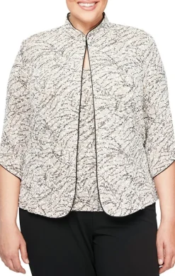 Plus Textured Mandarin Neck Glitter Knit 3/4 Sleeve Twinset