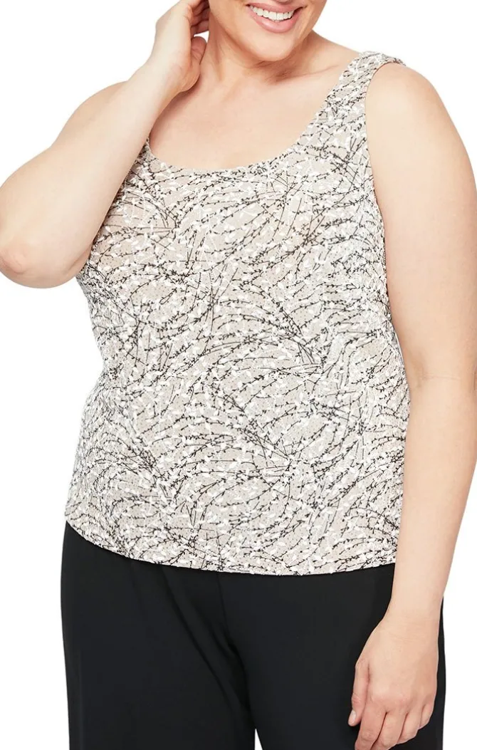 Plus Textured Mandarin Neck Glitter Knit 3/4 Sleeve Twinset