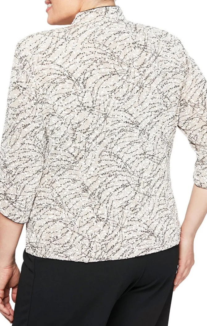 Plus Textured Mandarin Neck Glitter Knit 3/4 Sleeve Twinset