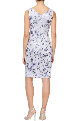 Printed Stretch Crepe Party Dress With Surplice Neckline & Embellishment At Hip