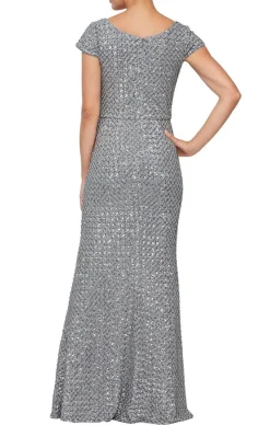 Regular - Long Fit & Flare Scoop Neck Sequin Gown With Cap Sleeves