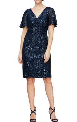 Regular - Short Surplice Neckline Dress With Knot Front Detail And Flutter Sleeves