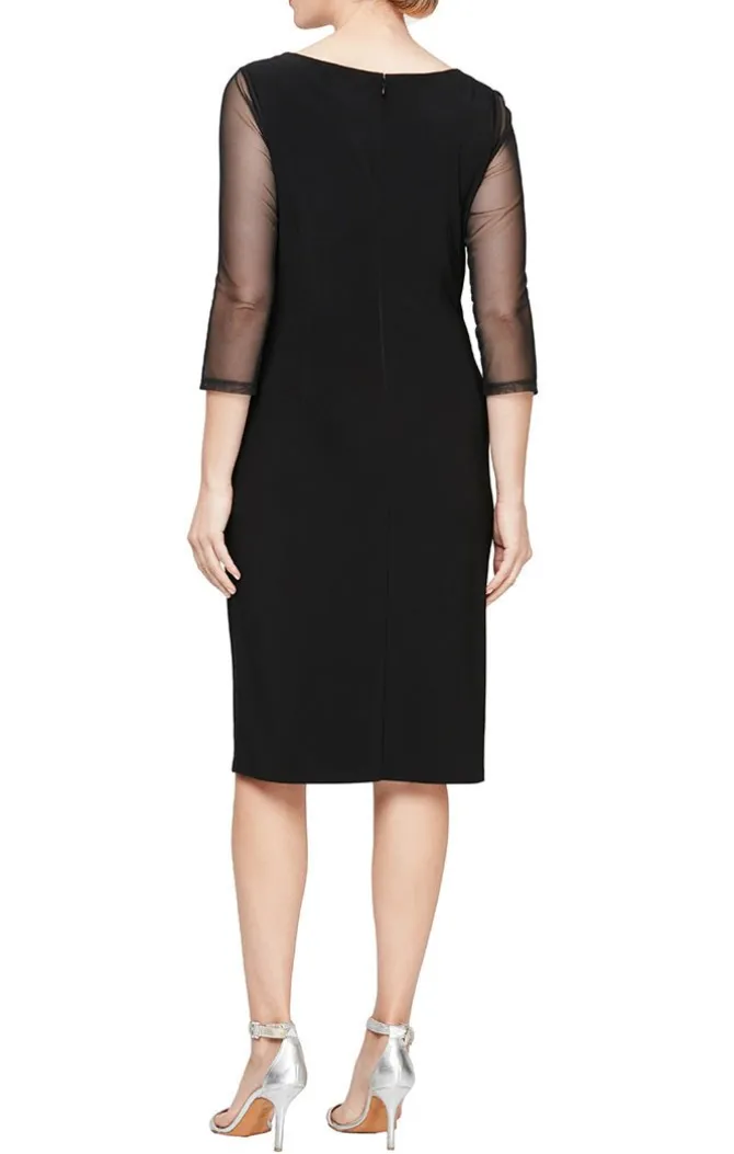 Sheath Crepe Dress With Embellished Sweetheart Illusion Neckline And Cascade Detail Skirt